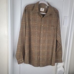 Viyella Tan Multi Plaid Men's Cotton Wool Blend Button Down Shirt Size XL.
